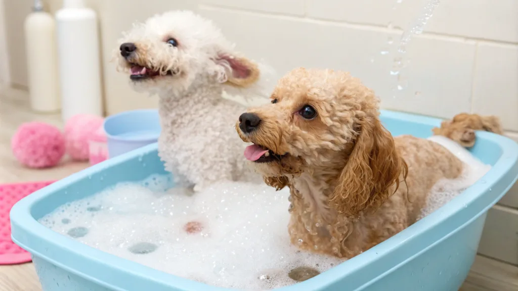 bathing poodles