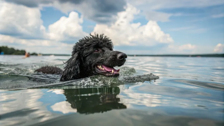 black poodle swimming