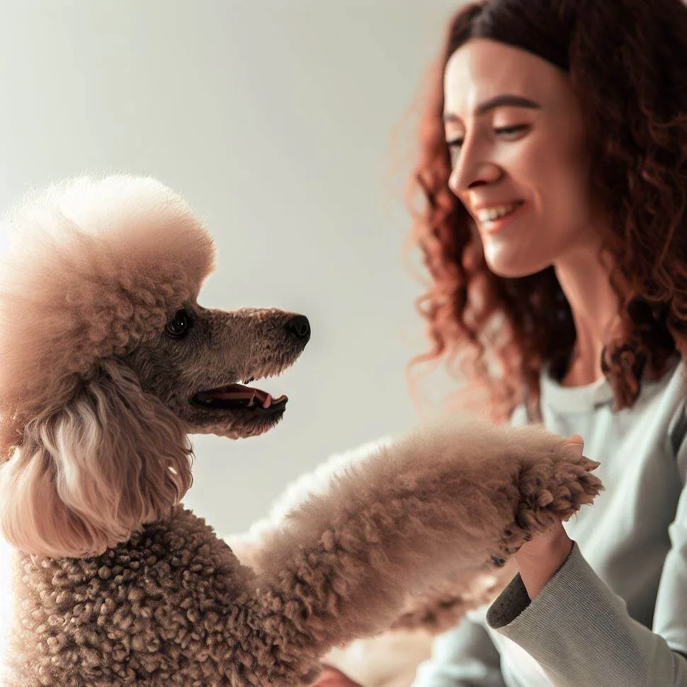 poodle and owner playing