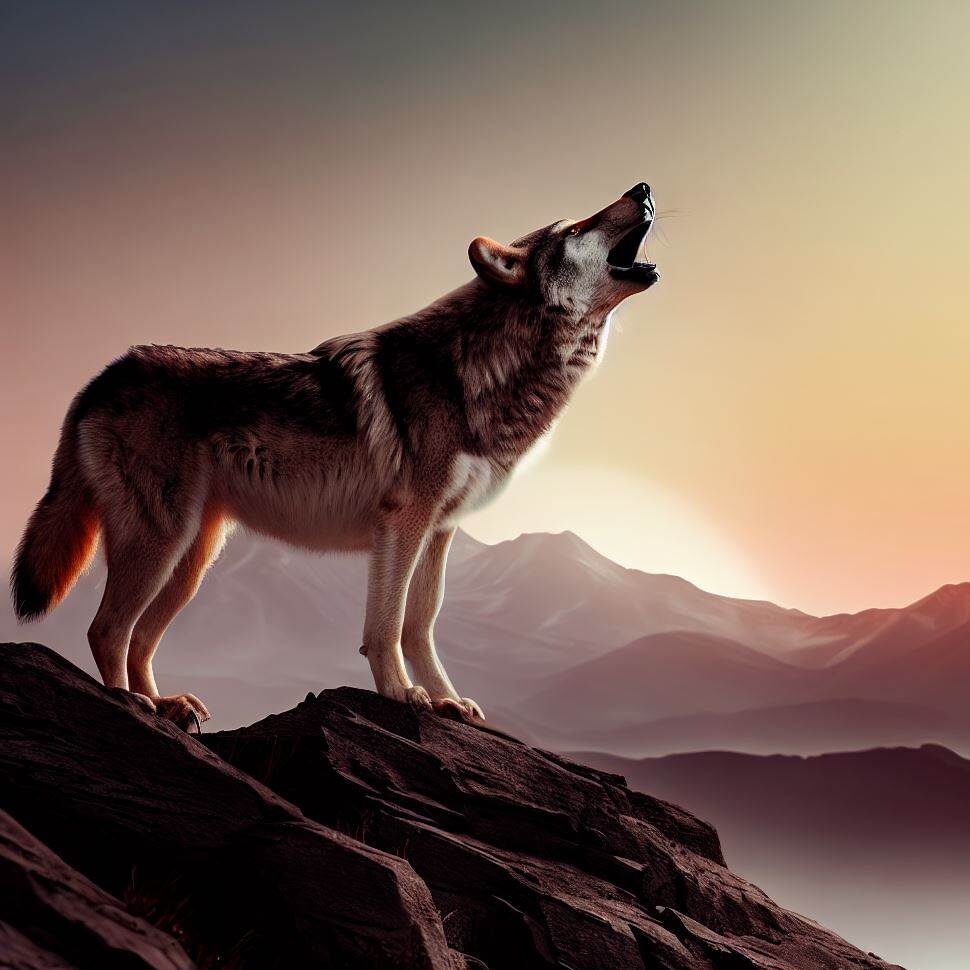 wolf howling on a mountain in the distance