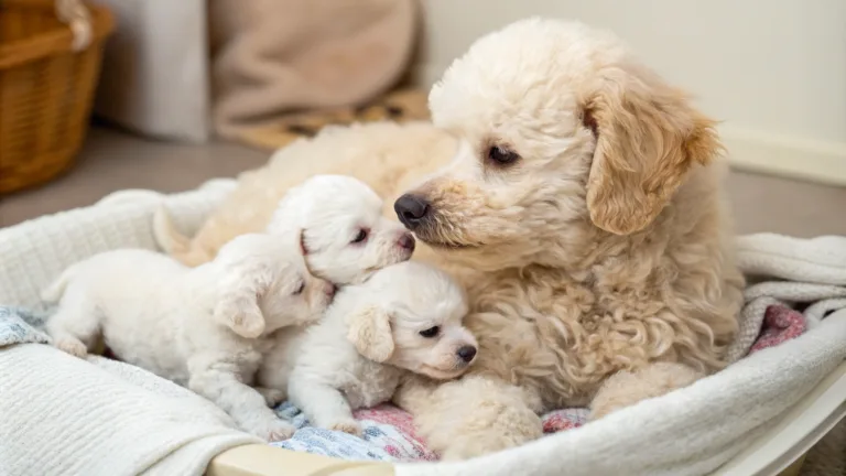 poodle with puppies