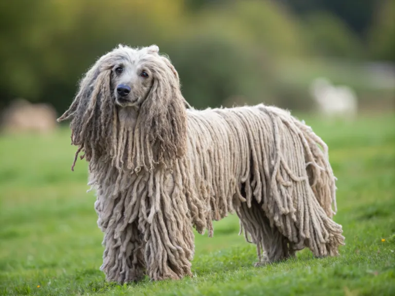 Corded poodle in field