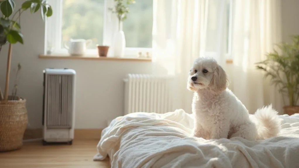 dog guarding on owners bed 