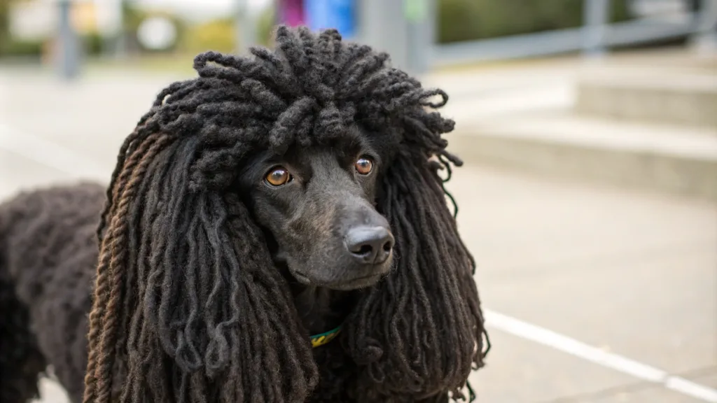 black corded standard poodle