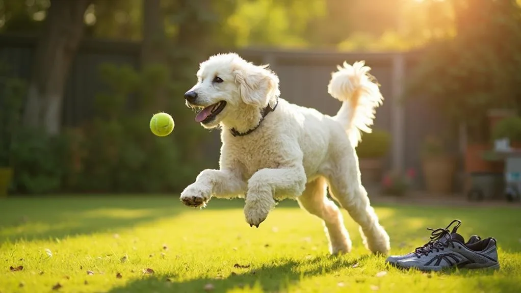 Energetic Poodle playing ball