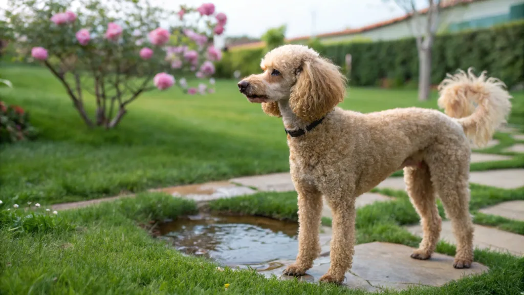 poodle in garden