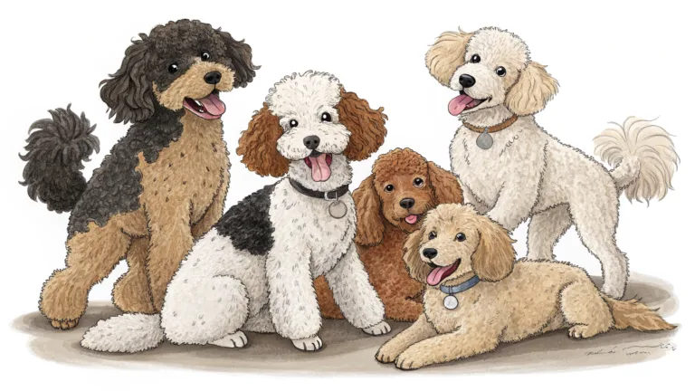 five different mixed breed poodles